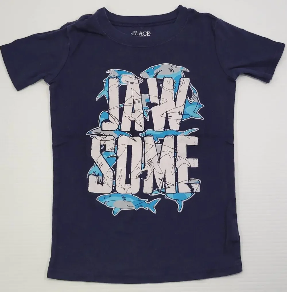 L6) Children's Place Navy Blue Shark Jaw Some T-Shirt Size 8 Shirt